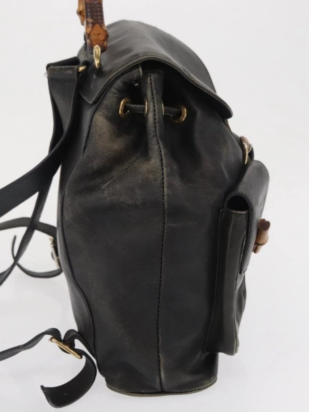 GUCCI Bamboo Backpack Leather Black Gold 003 2058 0016 Auth 166739 - Picture 4 of 15